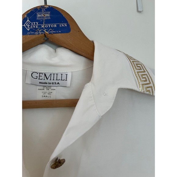 Vintage Gemilli White Button Down with Greek Key Gold Details - Picture 1 of 9